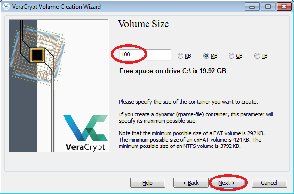 Illustration of volume size