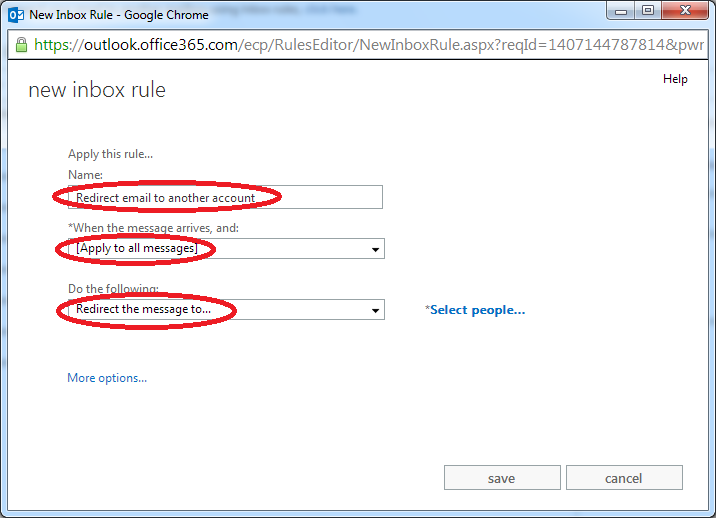 The image illustrate how to use ‘Redirect message’