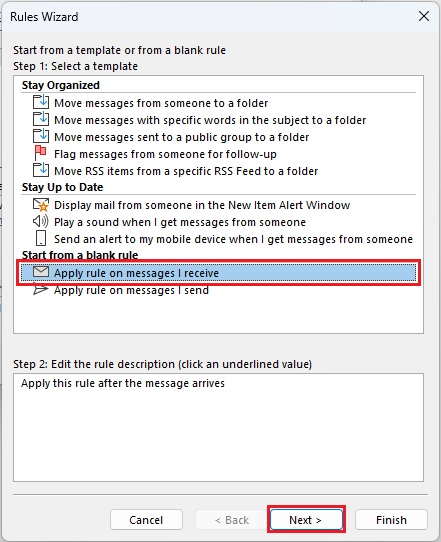 Rules Wizard Menu for Email Forwarding Rules Wizard Menu for Email Forwarding
