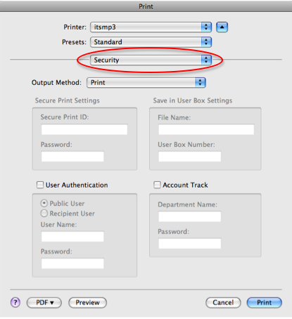 The image illustrate how to print to Multi-Functional Photocopier from Mac OS The image illustrate how to print to Multi-Functional Photocopier from Mac OS