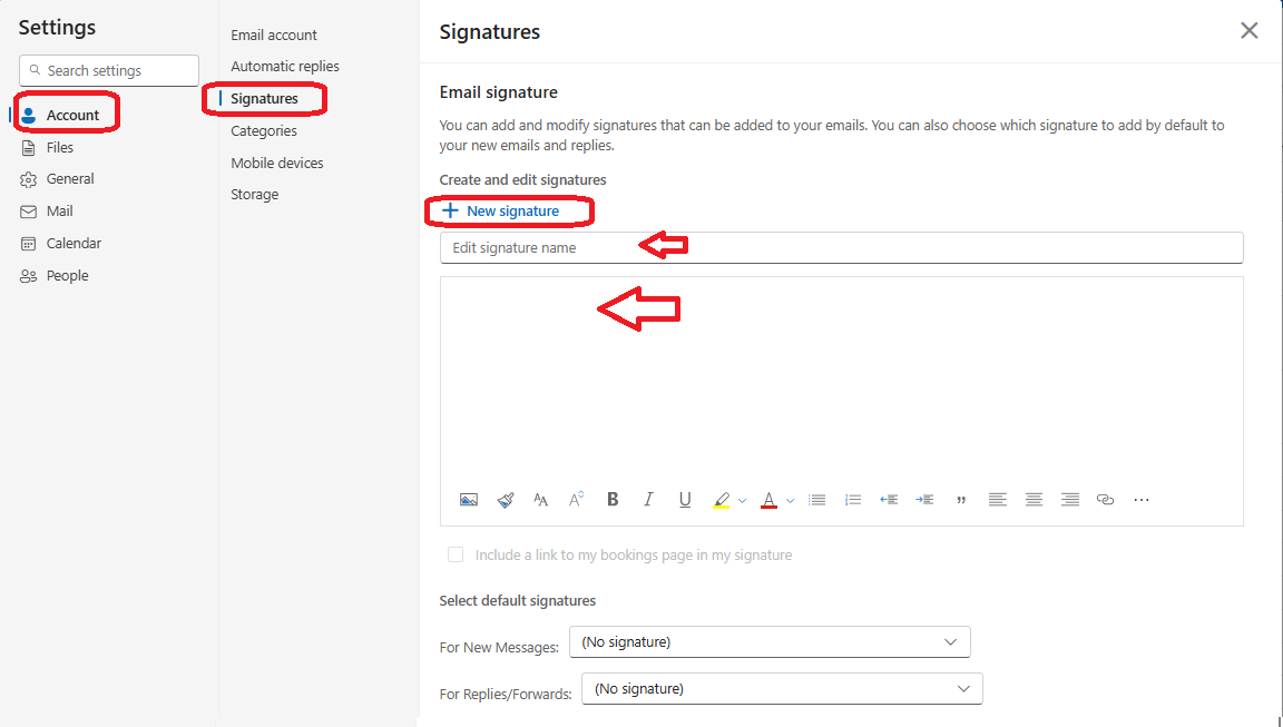 Illustration of the M365 mail signature settings