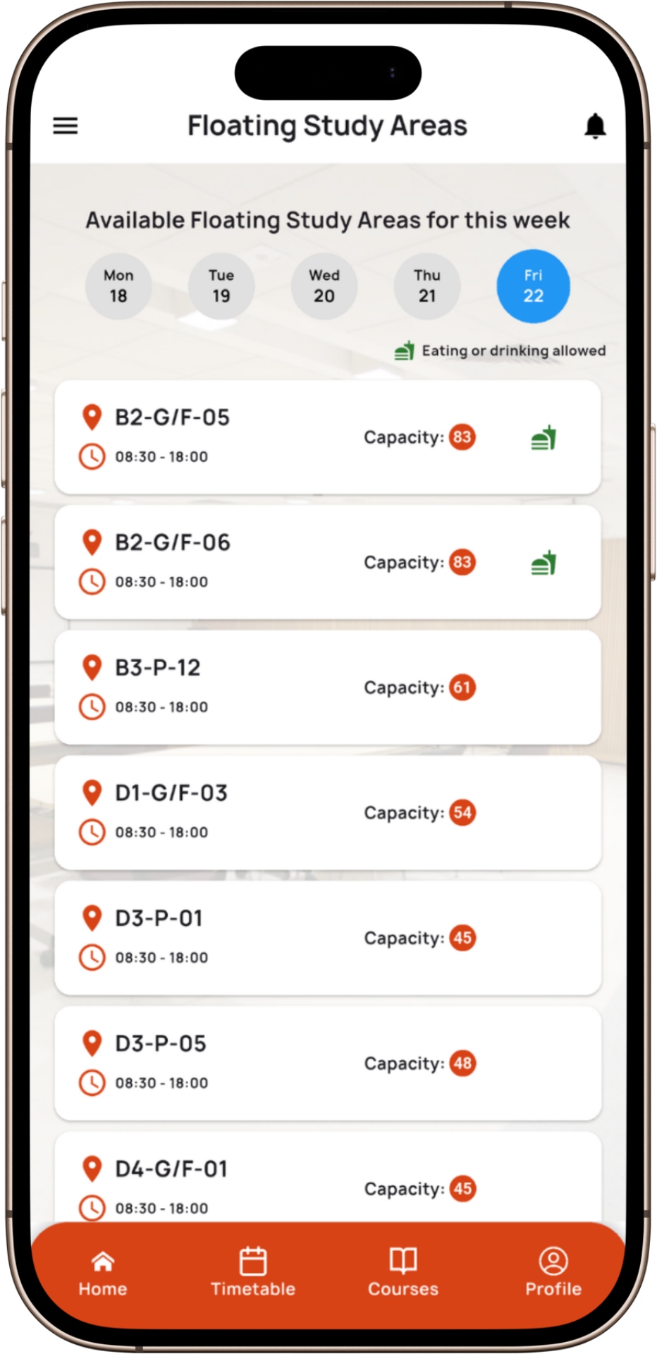Mobile app Floating Study Areas