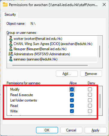 access rights attributes windows 2