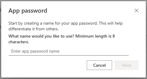 Naming for your app password Naming for your app password