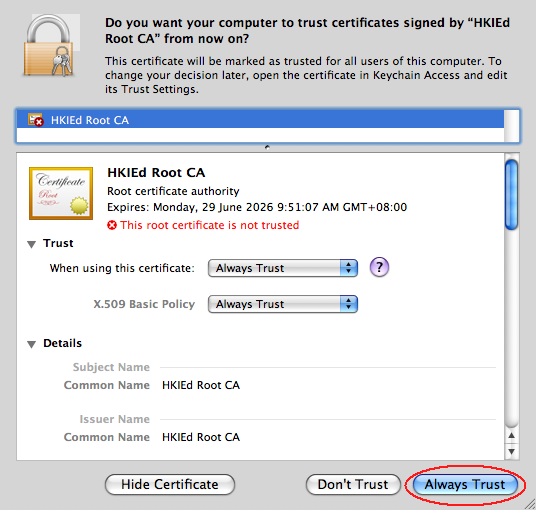The image illustrate how to add root certificate to Mac OS X The image illustrate how to add root certificate to Mac OS X