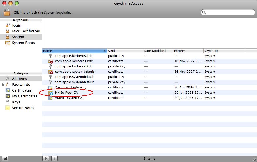 The image illustrate how to add root certificate to Mac OS X The image illustrate how to add root certificate to Mac OS X