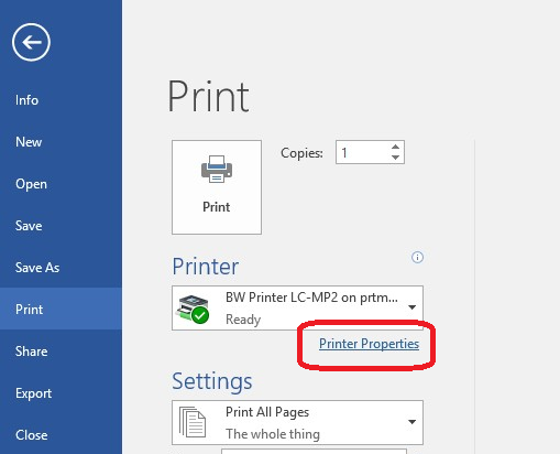 Properties button Properties button