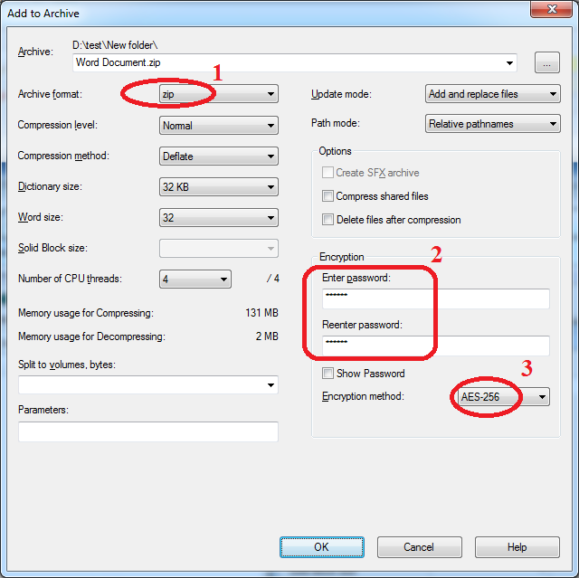 The image illustrate how to set the password to the archive file The image illustrate how to set the password to the archive file