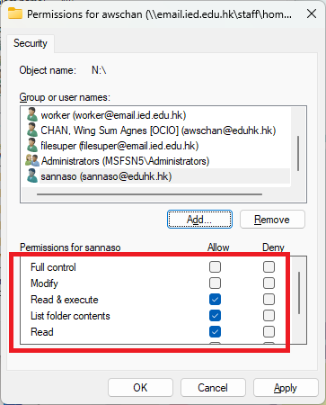 access rights attributes windows