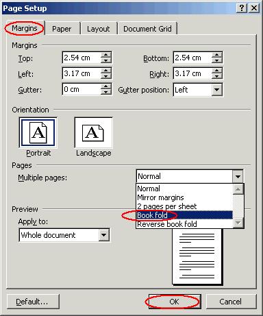 The image illustrate how to create a booklet using MS Word