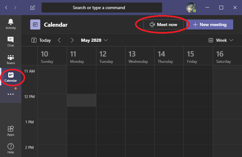 Launch Teams instant meeting using the calendar meet now button Launch Teams instant meeting using the calendar meet now button