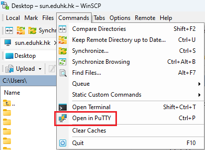 PuTTY via WinSCP's menu PuTTY via WinSCP's menu
