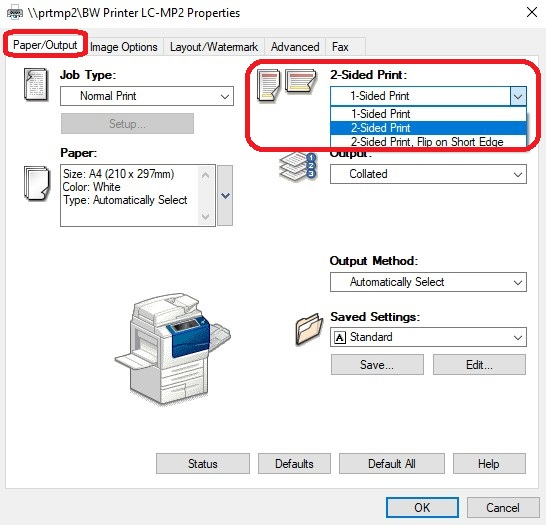 Illustration of the Fuiji Xerox printer properties Illustration of the Fuiji Xerox printer properties