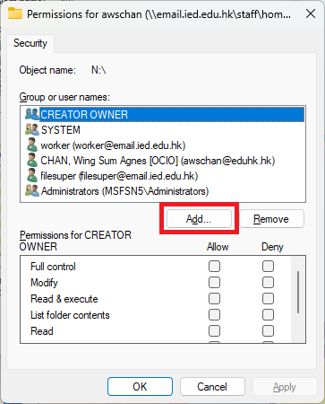Network Drives permission windows